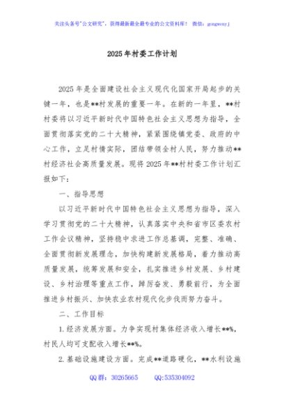 2025年村委工作计划