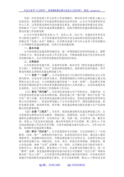 国企公司特色党建品牌创建经验材料