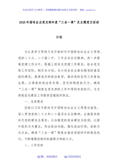 2025年国有企业党支部年度“三会一课”及主题党日活动计划