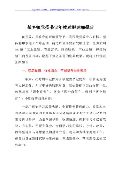 某乡镇党委书记年度述职述廉报告