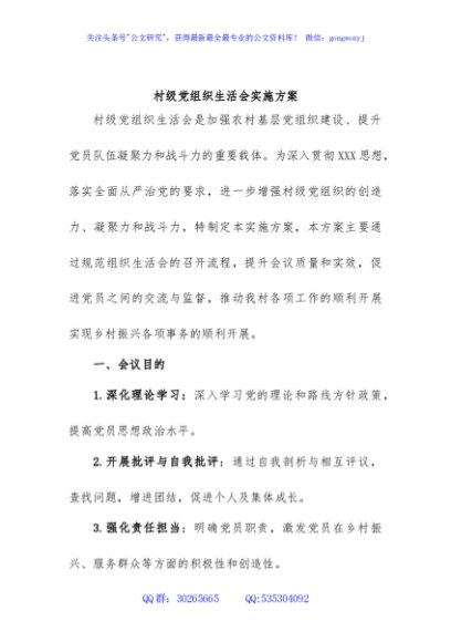 村级党组织生活会实施方案