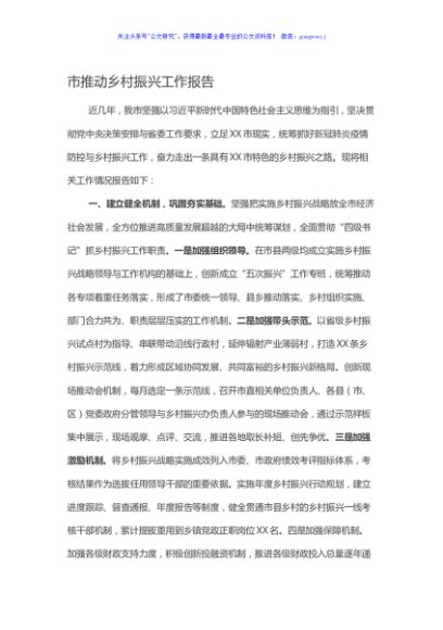 市推动乡村振兴工作报告