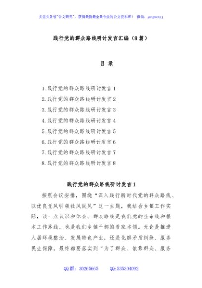 (8篇)践行党的群众路线研讨发言汇编