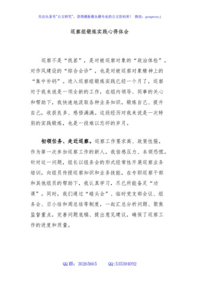 巡察组锻炼实践心得体会