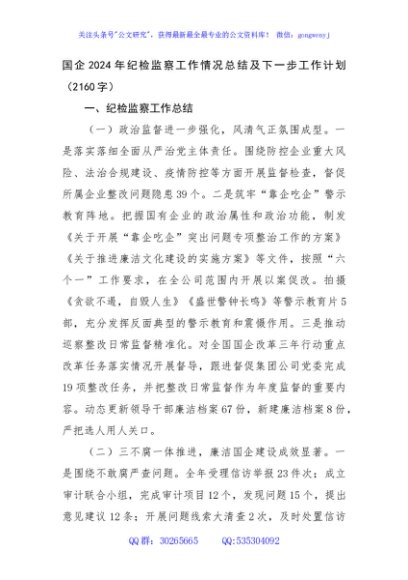 国企2024年纪检监察工作情况总结及下一步工作计划（2160字）