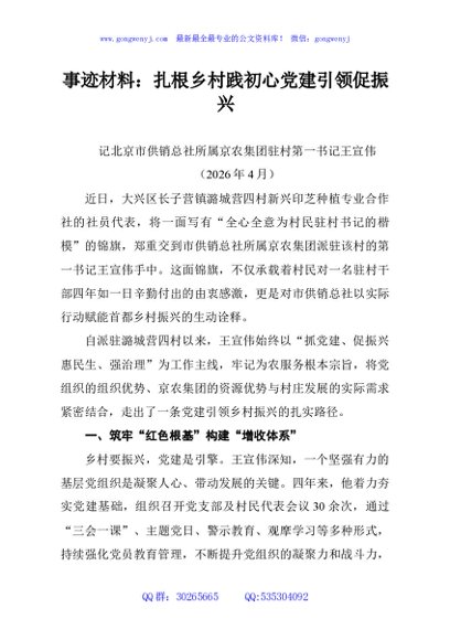 事迹材料：扎根乡村践初心党建引领促振兴