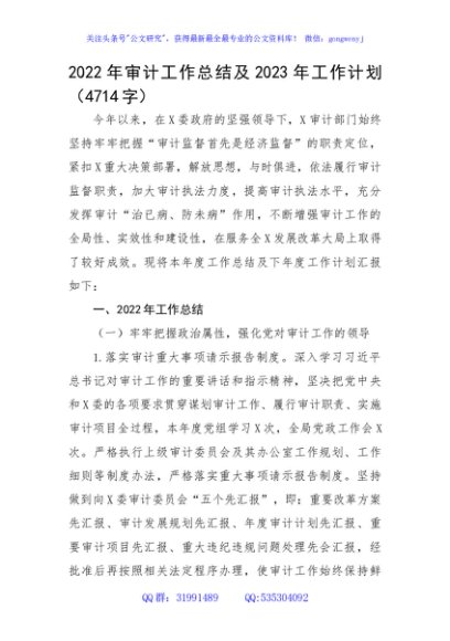 2022年审计工作总结及2023年工作计划