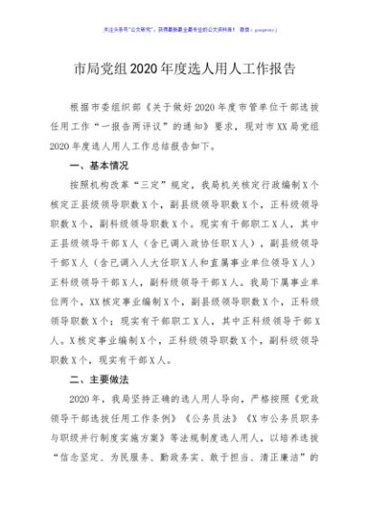 市局党组2020年度选人用人工作报告