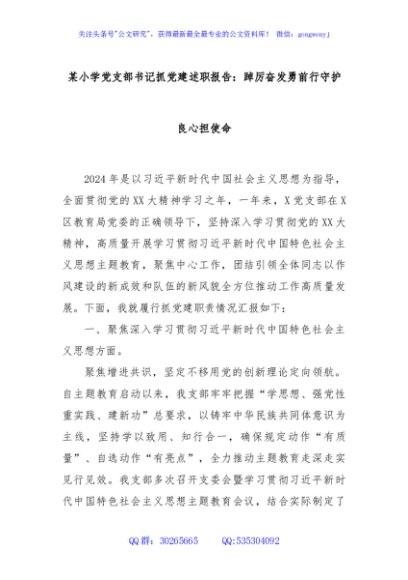 某小学党支部书记抓党建述职报告：踔厉奋发勇前行守护良心担使命