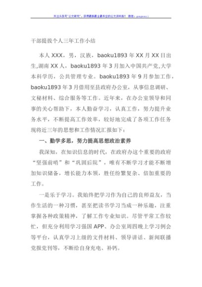 干部提拔个人三年工作小结