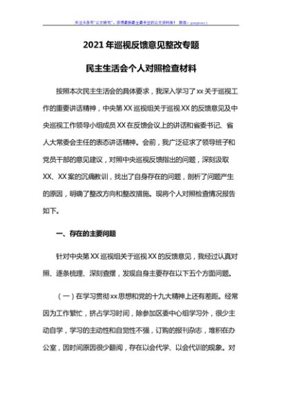 年巡视反馈意见整改专题民主生活会个人对照检查材料