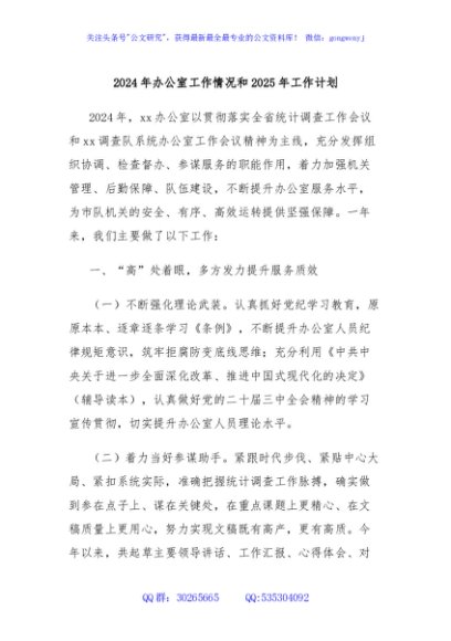 2024年办公室工作情况和2025年工作计划