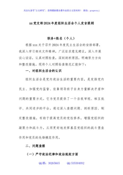 xx党支部2024年度组织生活会（边疆地区）