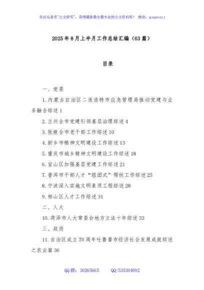 (63篇)2025年8月上半月工作总结汇编