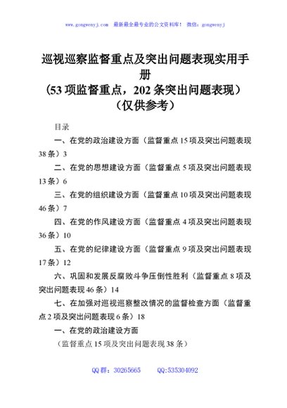 巡视巡察监督重点及突出问题表现实用手册
