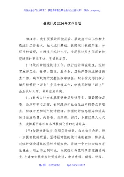 县统计局2024年工作计划