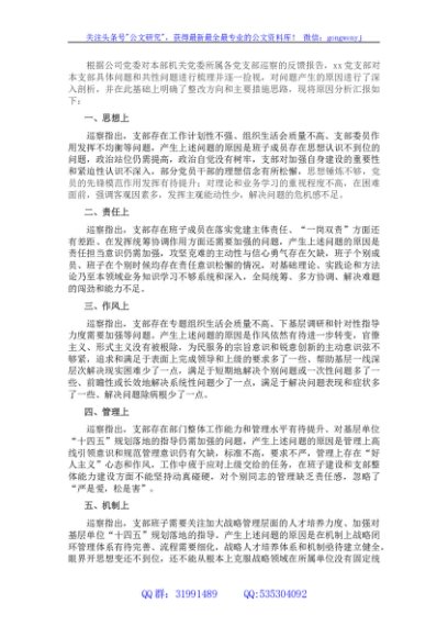 国企支部巡察反馈问题原因分析报告
