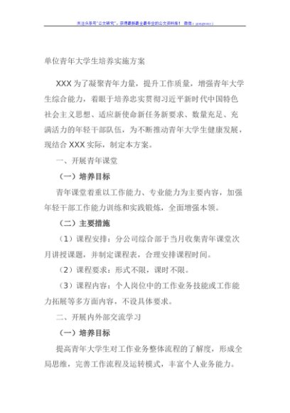 单位青年大学生培养实施方案
