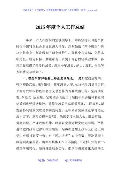 2025年度个人工作总结