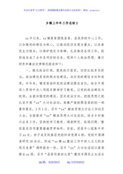 乡镇上半年工作总结2