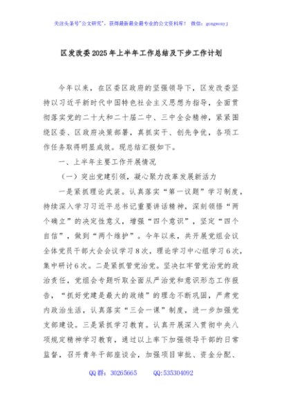 区发改委2025年上半年工作总结及下步工作计划