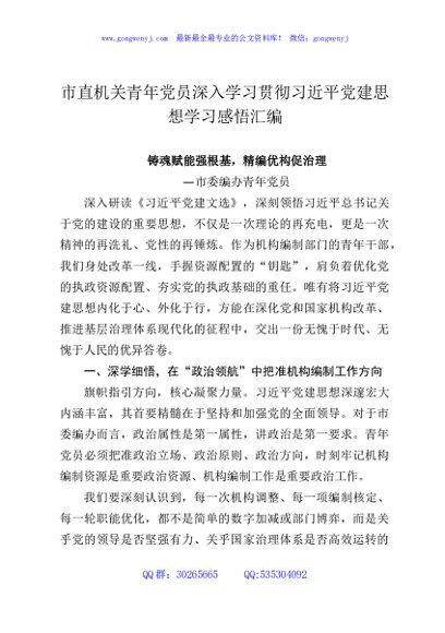 市直机关青年党员深入学习贯彻习近平党建思想学习感悟汇编
