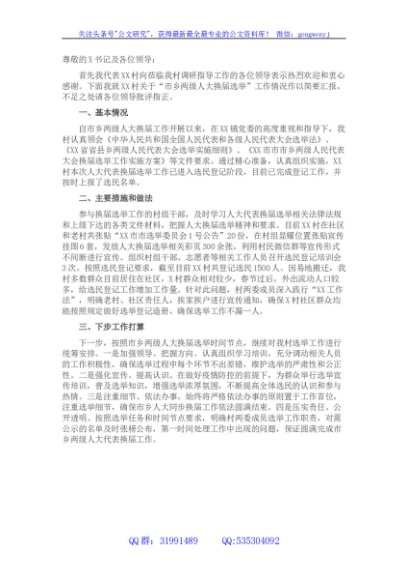 市乡两级人大换届选举工作情况汇报