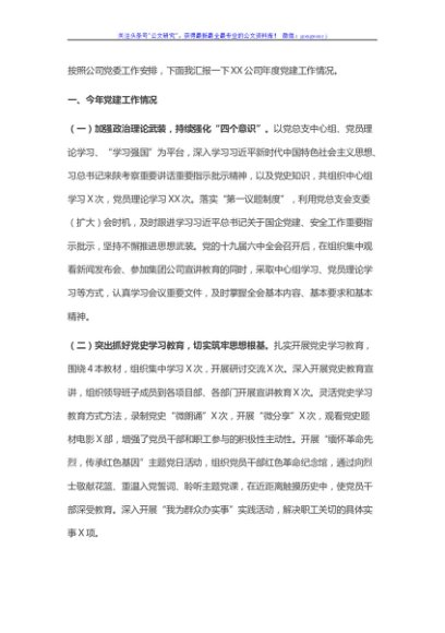国企2021年度党组织书记抓党建述职评议汇报