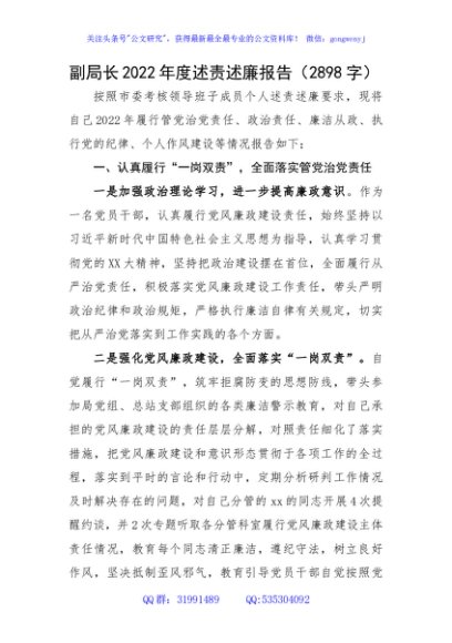 副局长2022年度述责述廉报告