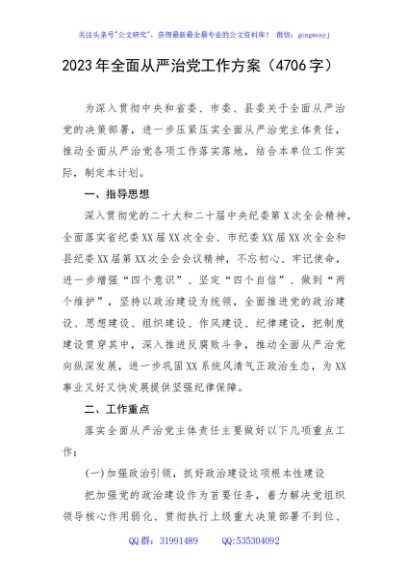 2023年全面从严治党工作方案要点