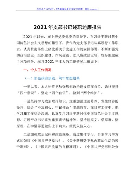 2021年支部书记述职述廉报告
