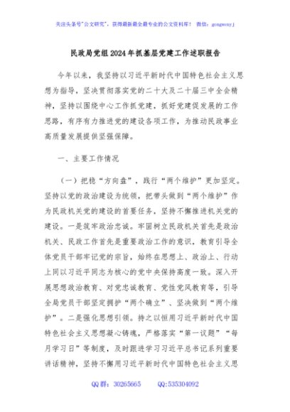 民政局党组2024年抓基层党建工作述职报告