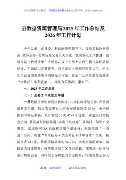 县数据资源管理局2025年工作总结及2026年工作计划