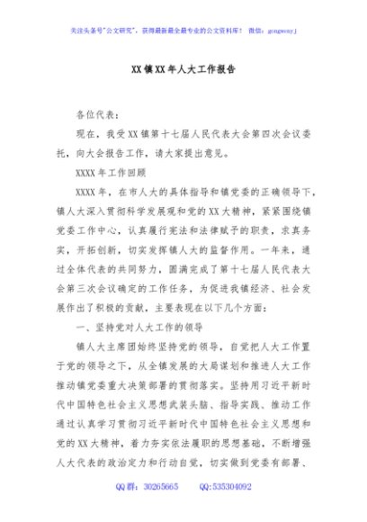XX镇XX年人大工作报告