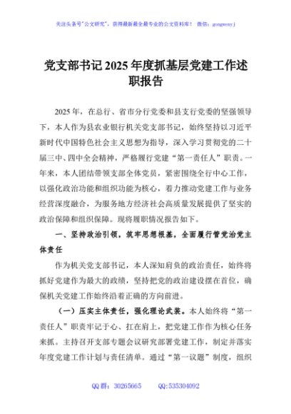 党支部书记2025年度抓基层党建工作述职报告