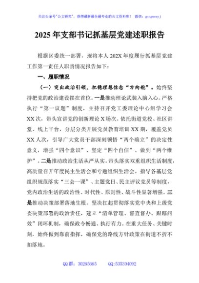 2025年支部书记抓基层党建述职报告