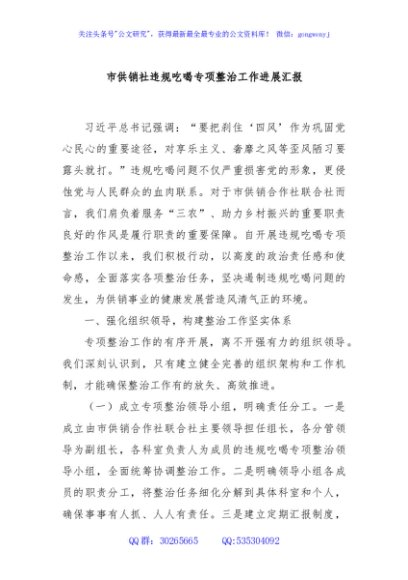 市供销社违规吃喝专项整治工作进展汇报