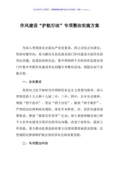 作风建设护航行动专项整治实施方案