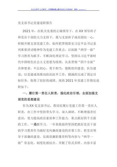 党支部书记党建述职报告