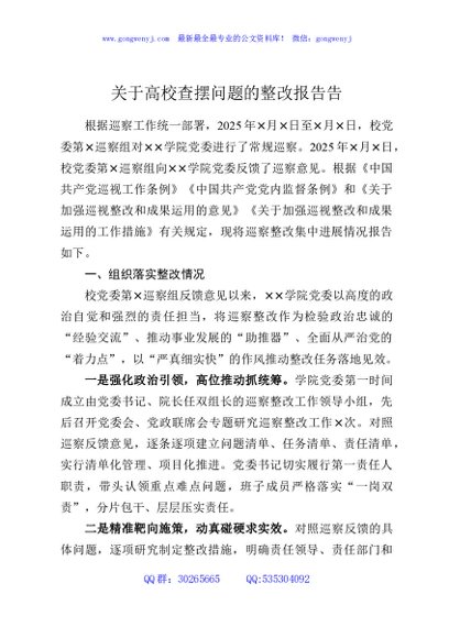 关于高校查摆问题的整改报告告