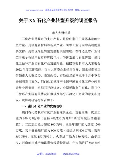 关于XX石化产业转型升级的调查报告