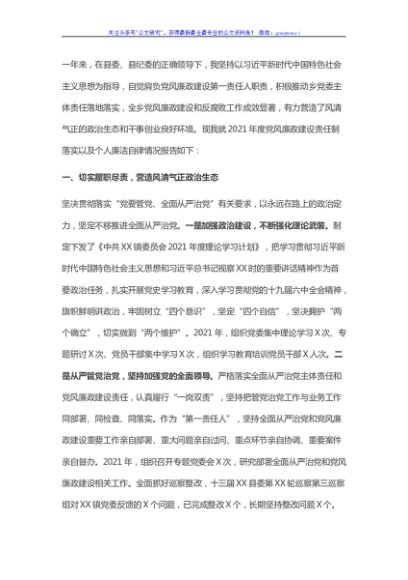 乡镇党委书记2021年度个人述责述廉报告