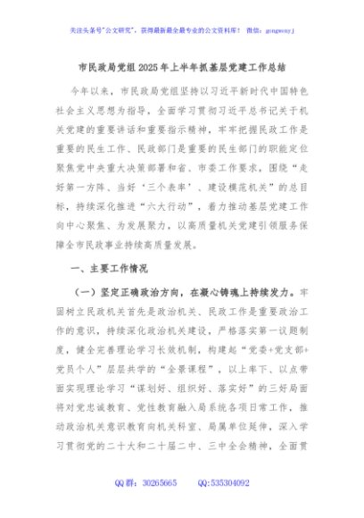 市民政局党组2025年上半年抓基层党建工作总结