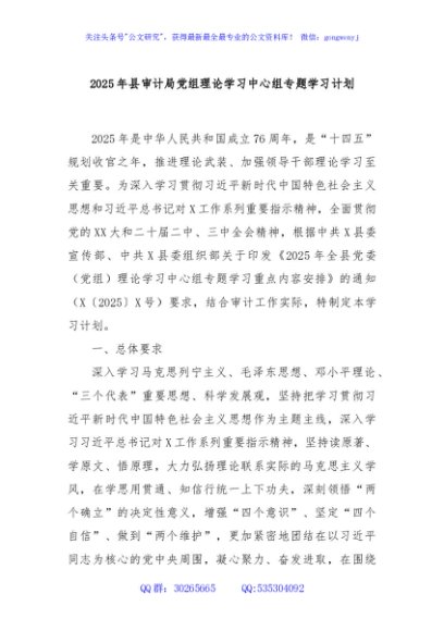 2025年县审计局党组理论学习中心组专题学习计划