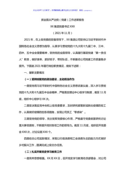 集团党委书记抓全面从严治党（党建）工作述职报告