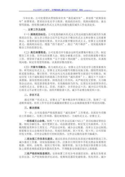 公司基层减负落实情况报告