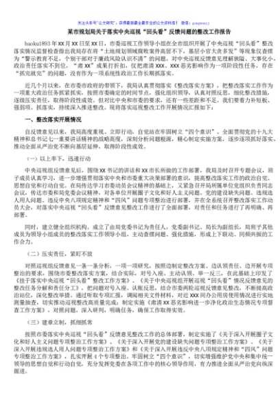 某市规划局关于落实中央巡视“回头看”反馈问题的整改工作报告