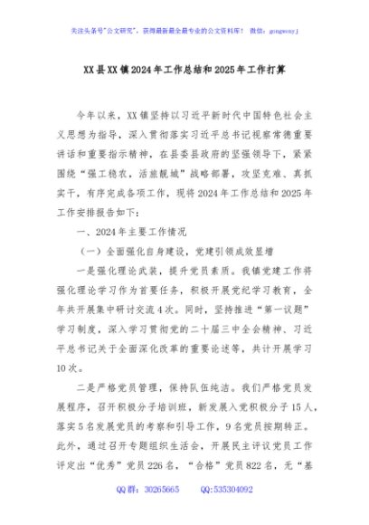 XX县XX镇2024年工作总结和2025年工作打算