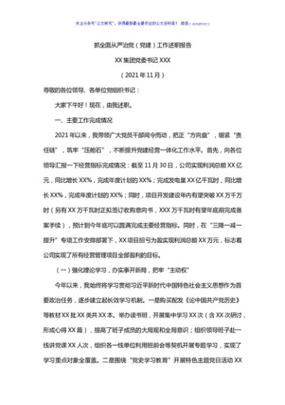 集团公司党委书记抓全面从严治党（党建）工作述职报告