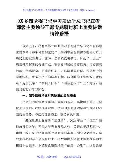 XX乡镇党委书记学习习近平总书记在省部级主要领导干部专题研讨班上重要讲话精神感悟